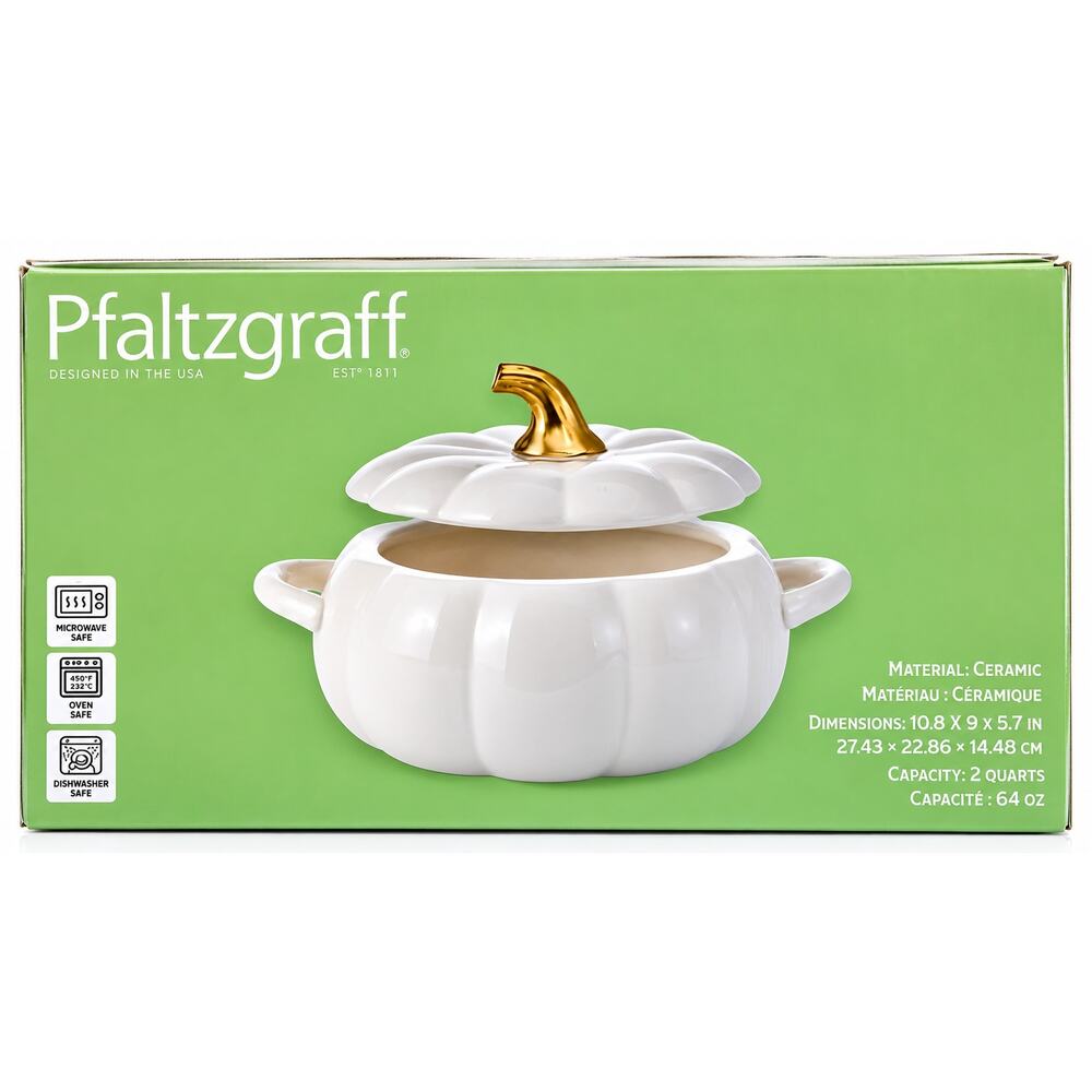 Pfaltzgraff White Pumpkin Casserole 2 Qt NIB | Fall Cottagecore Harvest Elegance - Picture 7 of 10